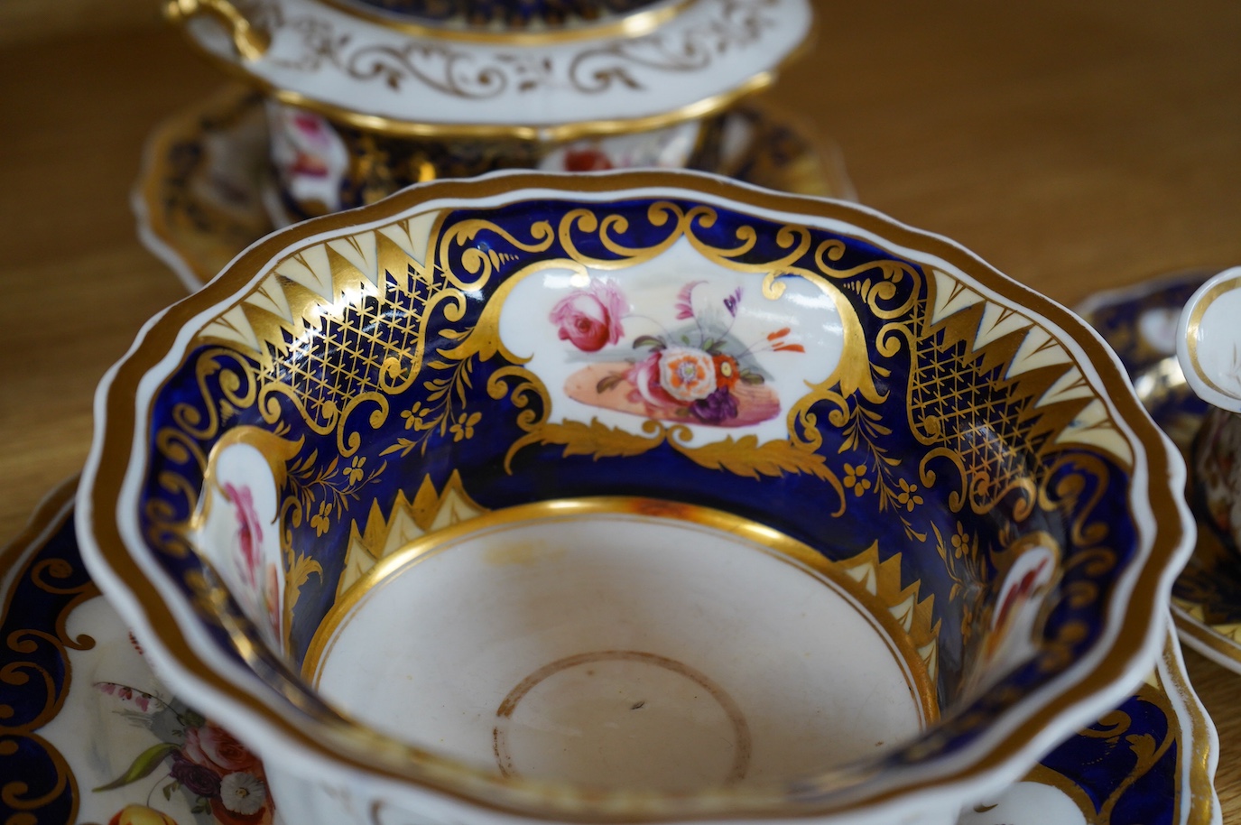 An early 19th century English porcelain London shape part tea set. Condition - varies